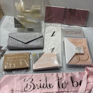 Wedding BRIDE TO BE  bundle SHOWER invitations Bridal bingo sash purse New Pink